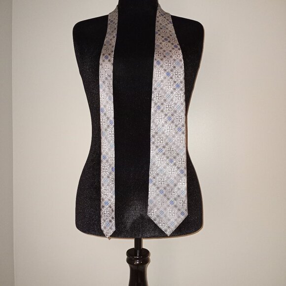 ALBERTO ZERRA SILVER BLUE HANDMADE SILK TIE LUXURY - Picture 1 of 5